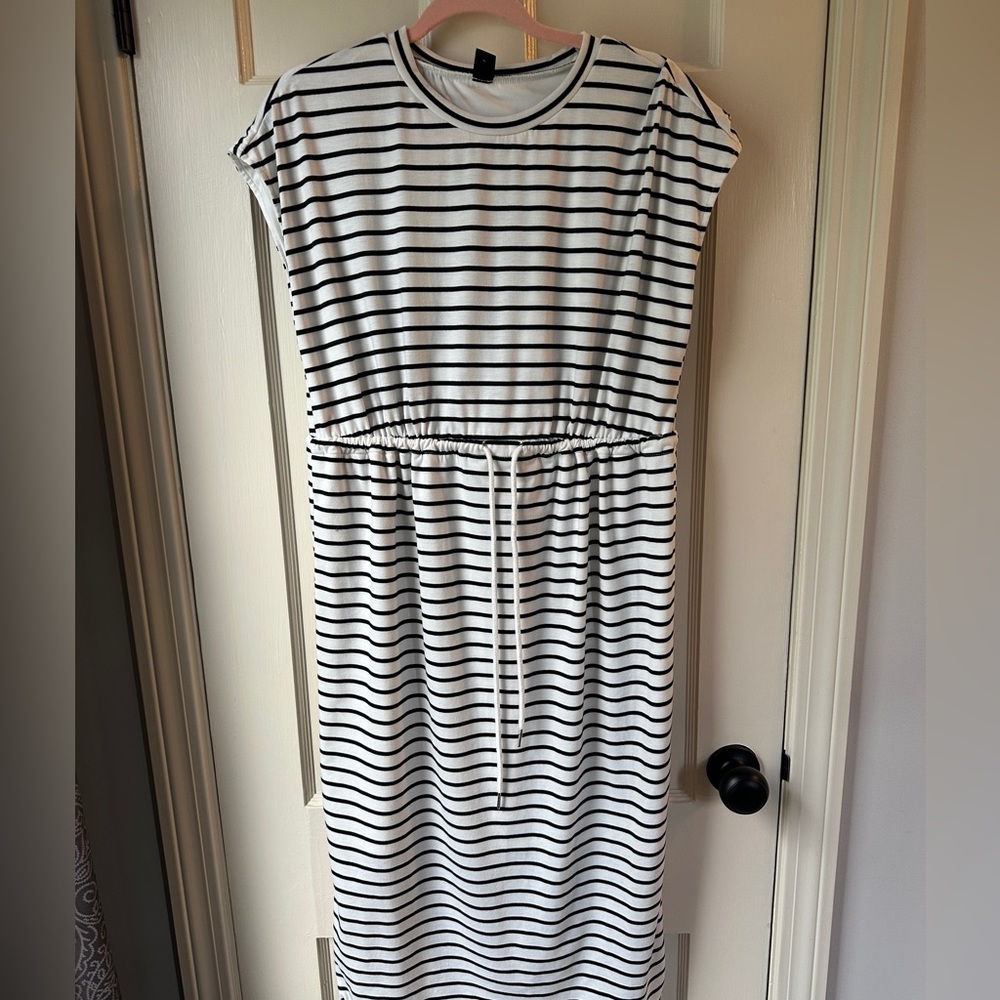 SHEIN Black and White Striped Maternity Dress